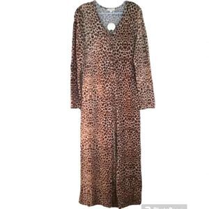 ODDY Long Sleeve Wide Leg Button Front Soft Stretchy Leopard Jumpsuit Medium NWT